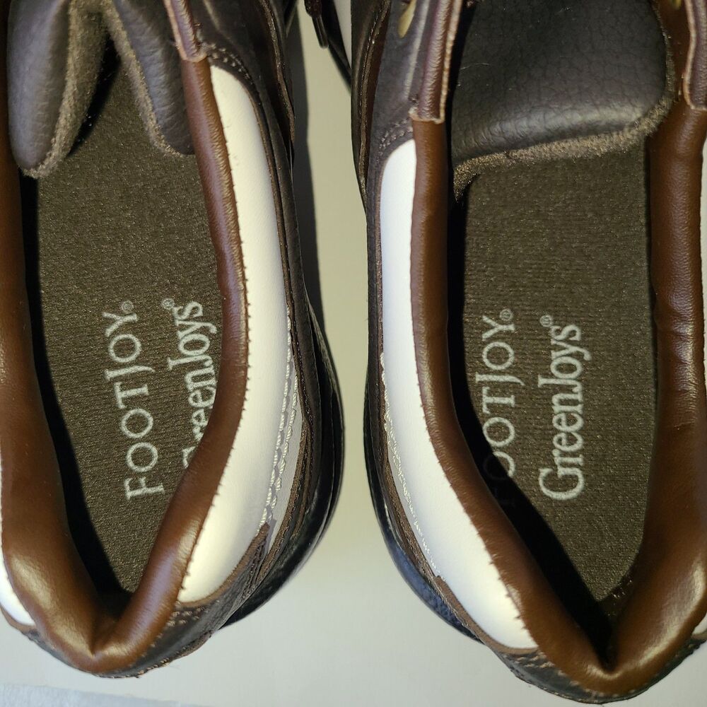 Footjoy Golf Shoes GreenJoys 45516 White Brown Leather Soft Spike Men’s Sz 10.5 - Picture 10 of 13